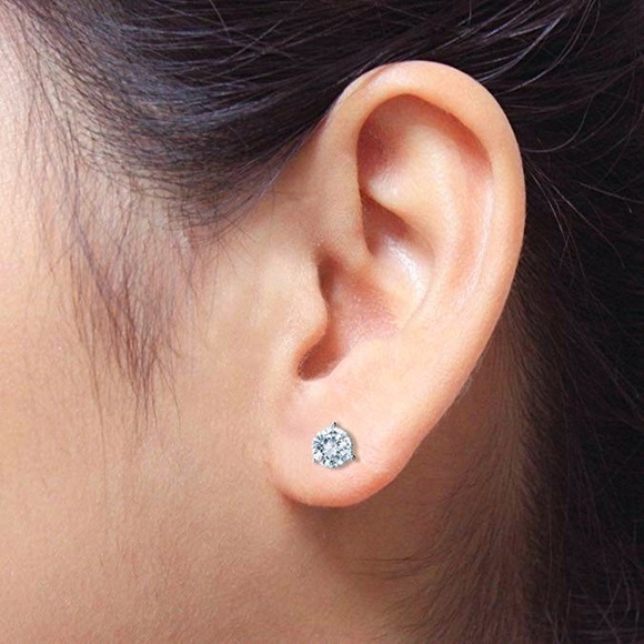 0.84-2Ct Round Cut Simulated Diamonds Back Silver Earrings Studs - Picture 6 of 17
